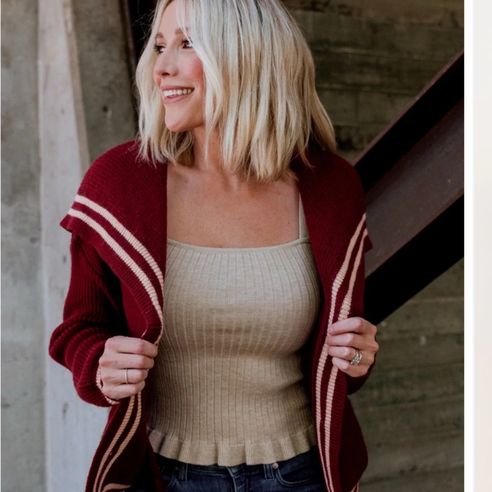 Red and Cream Striped Cardigan